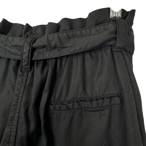Zara Women's Paper Bag Waist Pants Black Small Wide Leg Crop Belted Office - Picture 7 of 16
